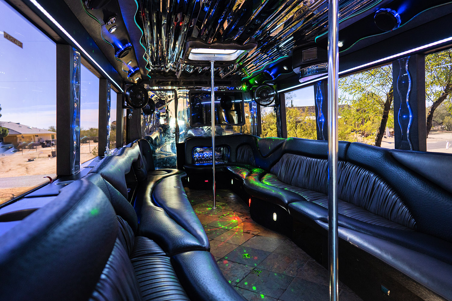 Bachelor Party Bus Interior Interior of Bachelor Party Bus with stripper poles