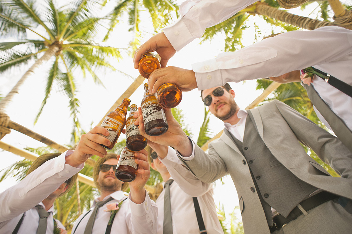 Toasting beers during a bachelor party