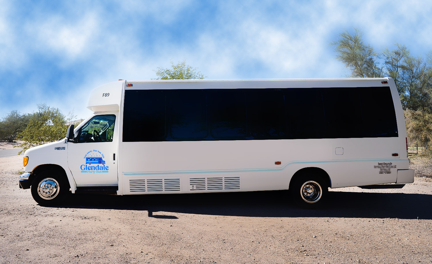 Glendale Party Bus Exterior White Glendale Party Bus exterior