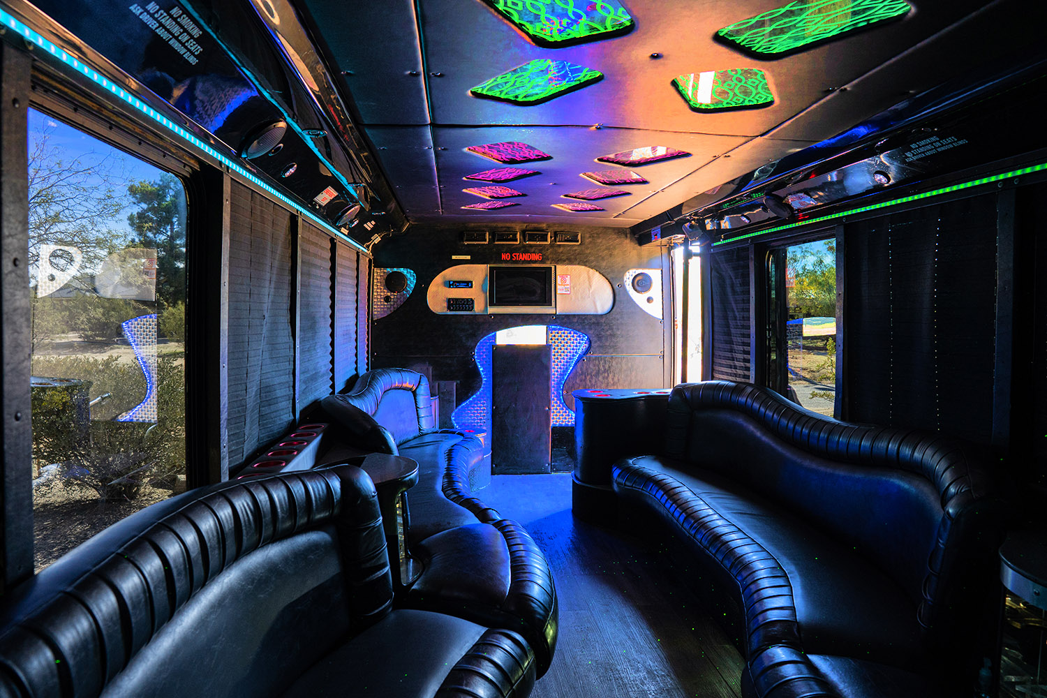 Inside small party bus