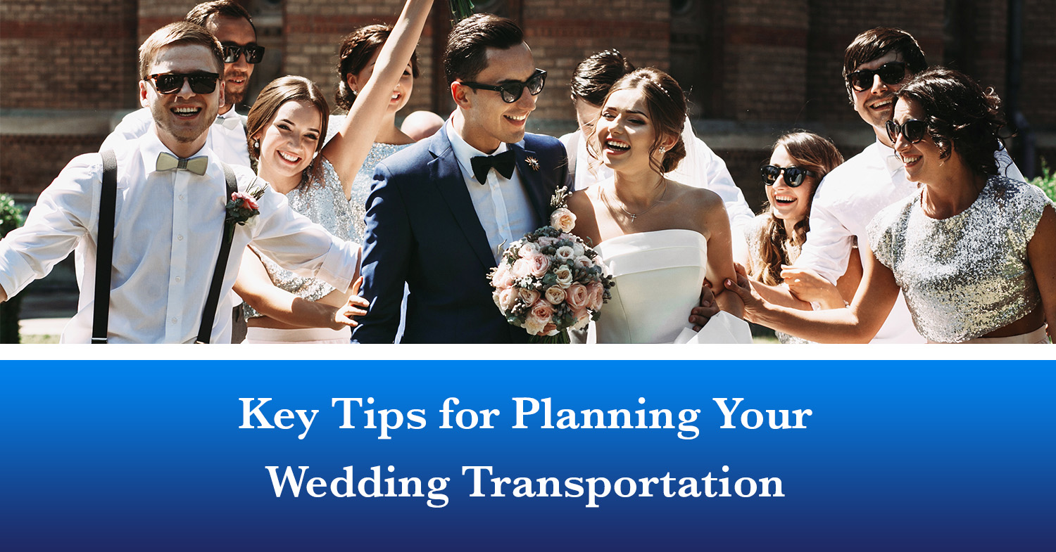 A wedding party in Glendale, Arizona, getting ready to get on their wedding transportation party bus.